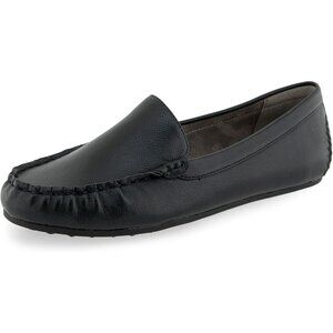 Aerosoles Womens Black Faux Leather Rounded Toe Over Drive Flats Loafer